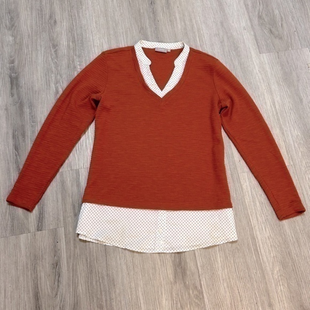 FRANSA women’s blouse top. Burnt orange rust colour. Built in under blouse. EEUC
